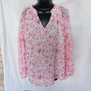 LA LUNA Pink Floral V-Neck, curve hem Blouse